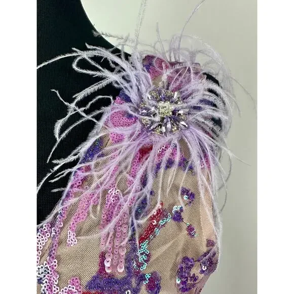 NWT Bella Barnett Loviy Purple Feather Sequin Mini Dress Size XL Cocktail Vegas - Picture 6 of 16